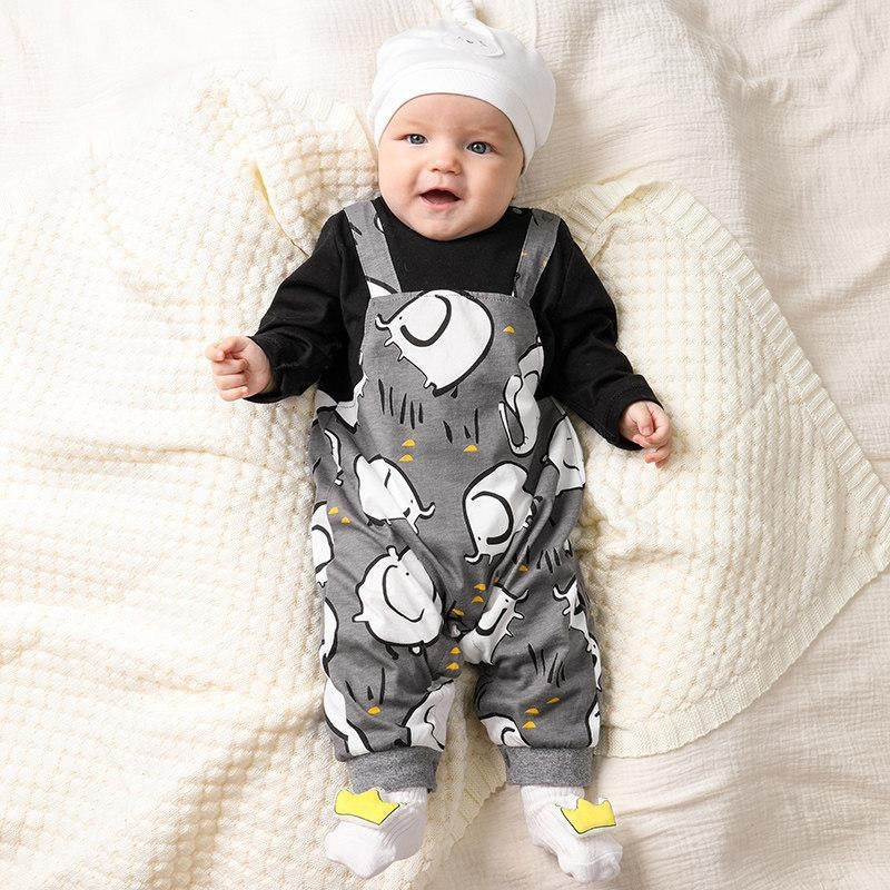 Cartoon Elephant Printed Long Sleeve Baby Jumpsuit