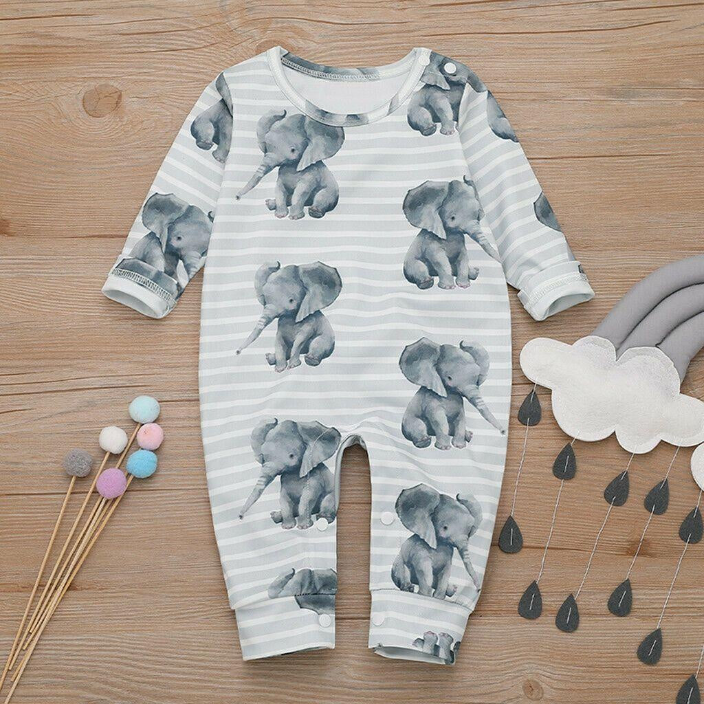 Cartoon Elephant Printed Baby Jumpsuit - MomyMall Grey / 0-3 Months