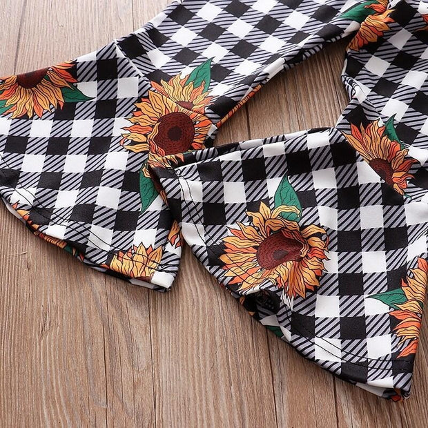 3PCS Sunflowers Plaid Printed Baby Set - MomyMall