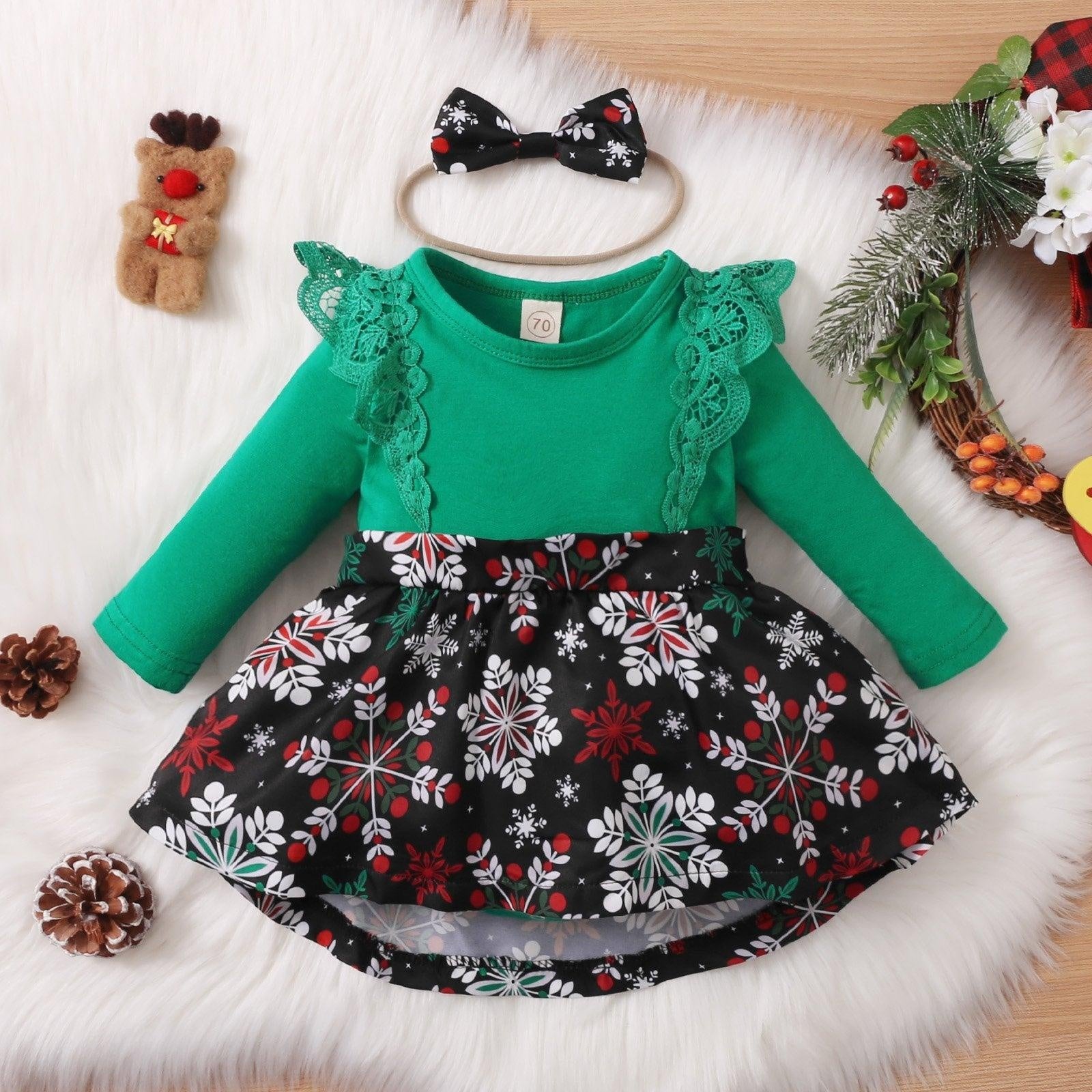 2PCS Christmas Printed Baby Romper Set - MomyMall Green / 0-6 Month