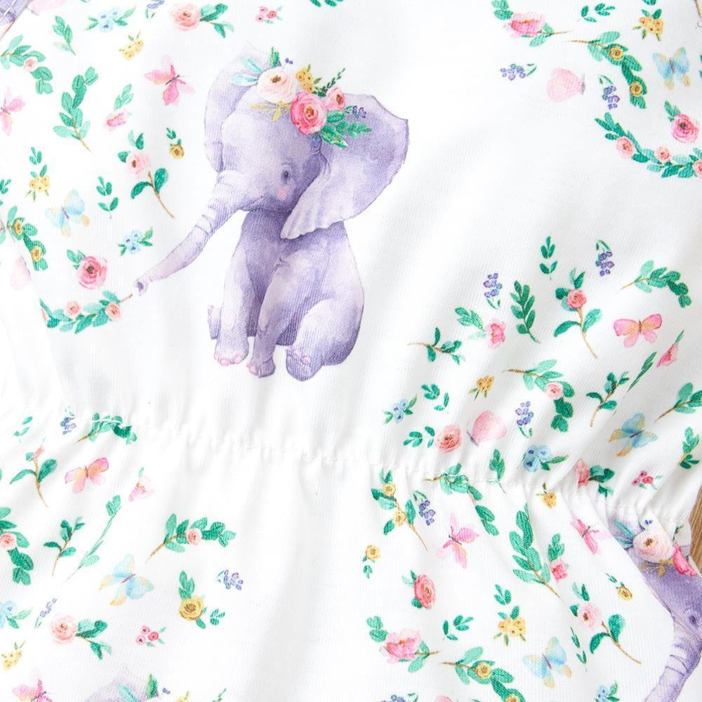 2PCS Cartoon Elephant Floral Printed Baby Romper - MomyMall