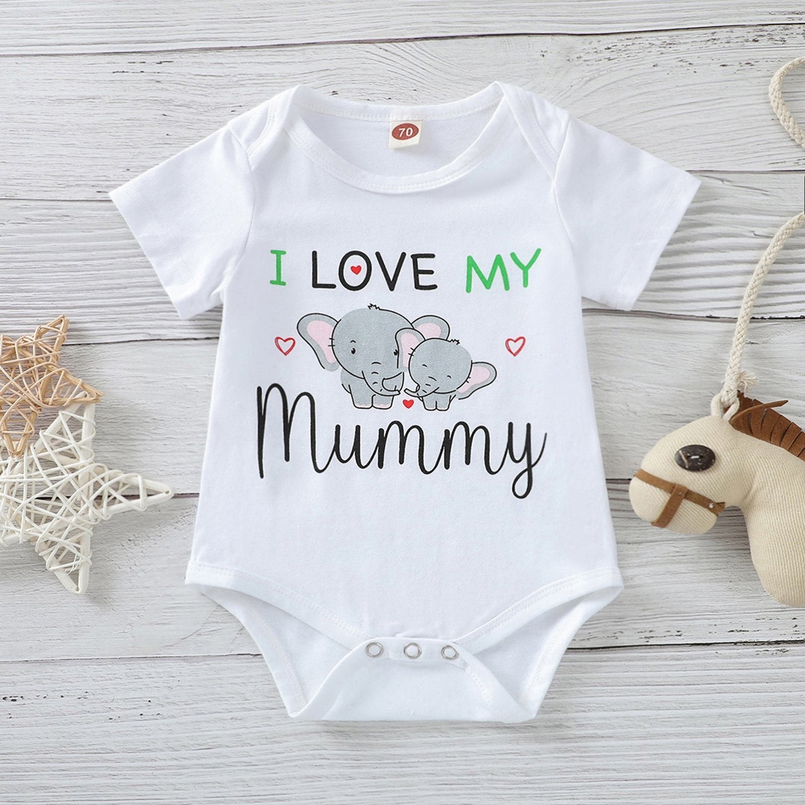 I Love My Mummy Elephant Printed Baby Romper - MomyMall White / 0-3 Months