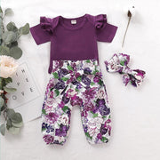 3PCS Lovely Solid Floral Printed Baby Set