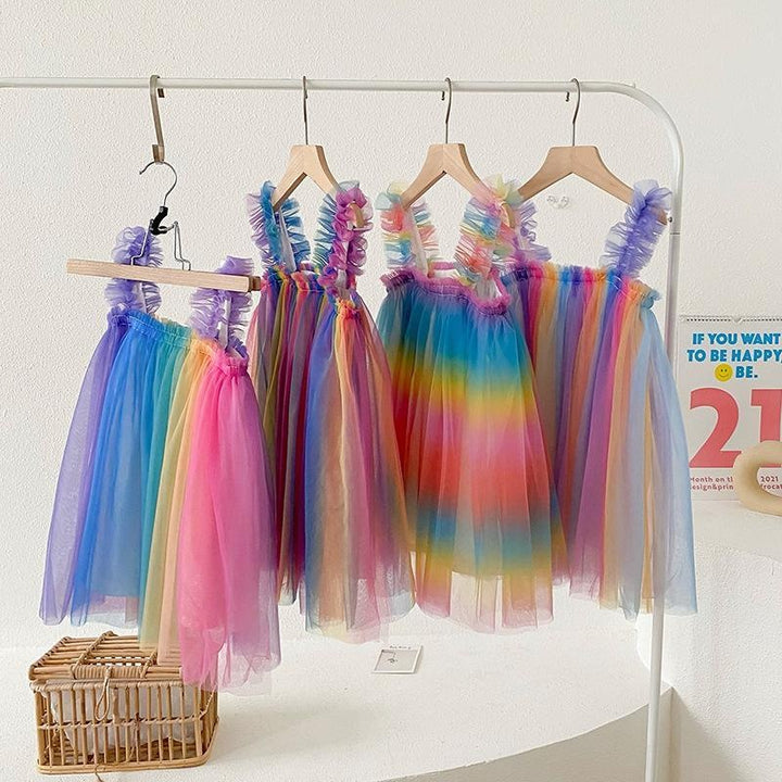 Magical Rainbow Sleeveless Tulle Dress - MomyMall