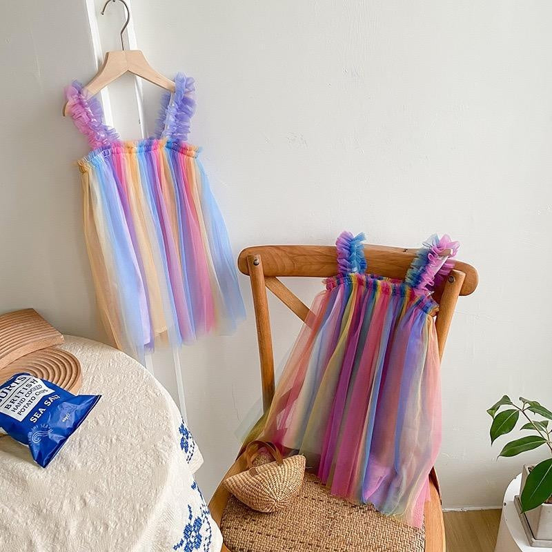 Magical Rainbow Sleeveless Tulle Dress - MomyMall