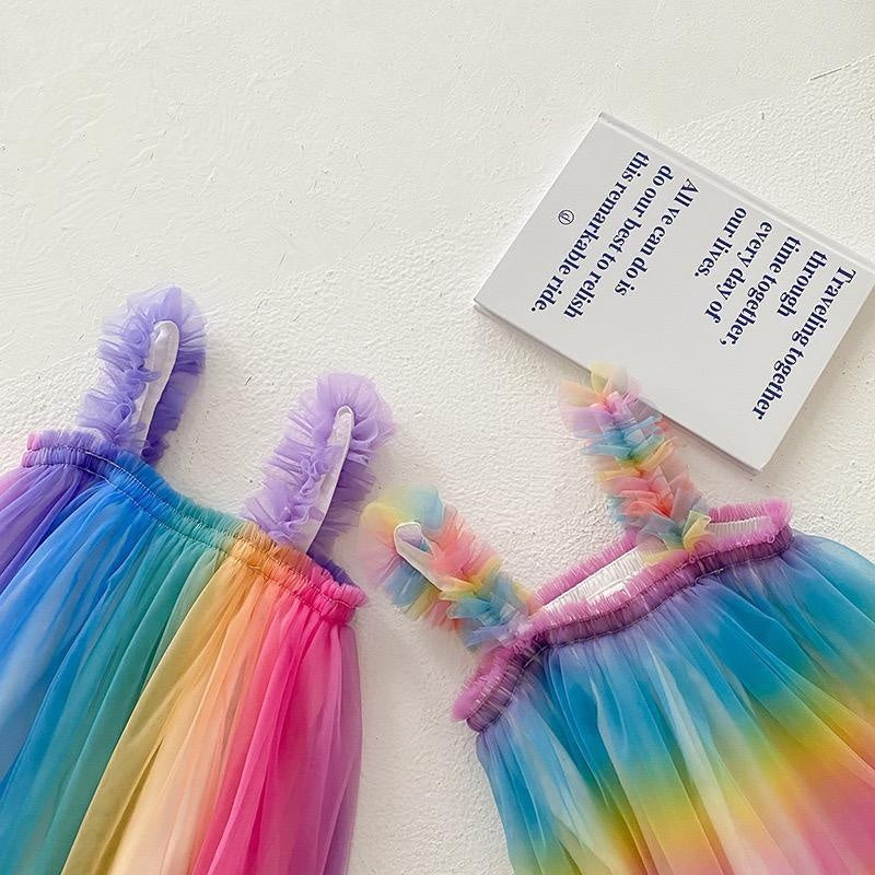 Magical Rainbow Sleeveless Tulle Dress - MomyMall