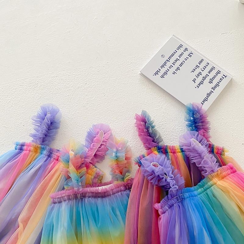 Magical Rainbow Sleeveless Tulle Dress - MomyMall