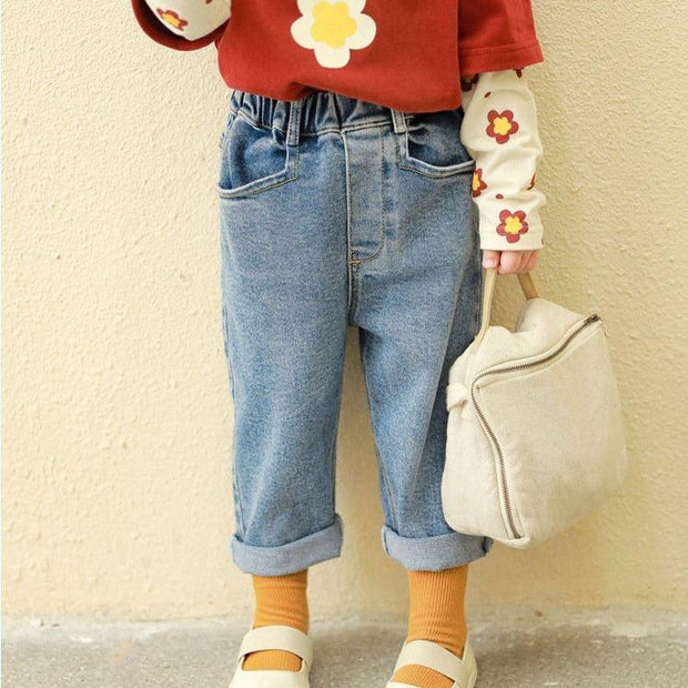 Daisy Embroidered Denim Pants - MomyMall