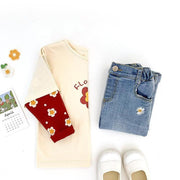 Daisy Embroidered Denim Pants - MomyMall