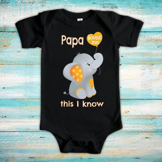 Papa Loves Me Elephant Printed Baby Romper - MomyMall Black / 0-3 Months