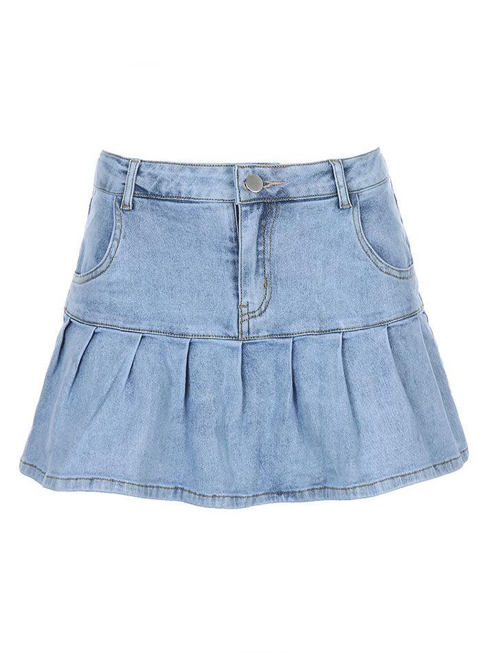 Denim Pleated Mini Skirt