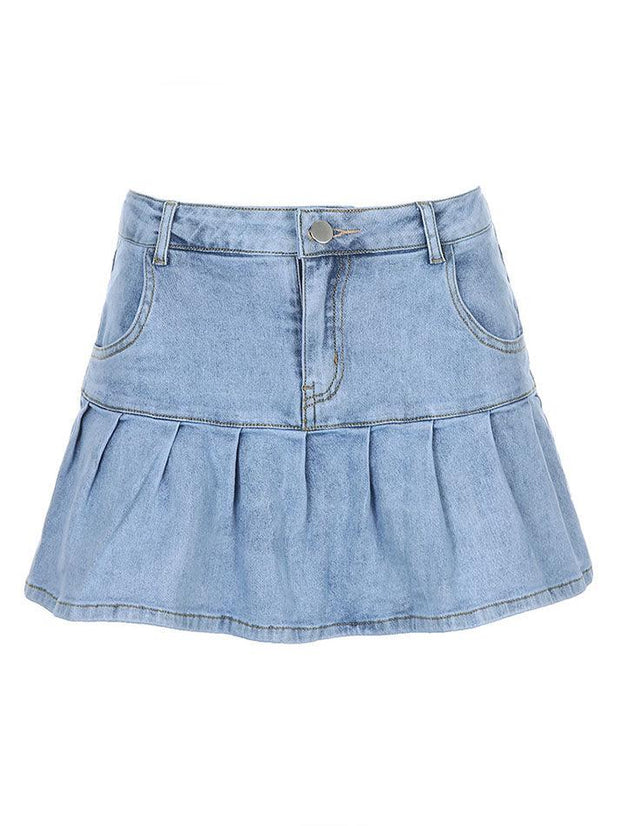 Denim Pleated Mini Skirt
