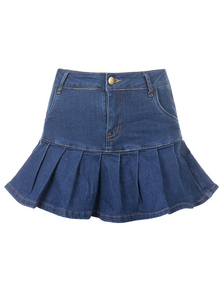 Denim Pleated Mini Skirt