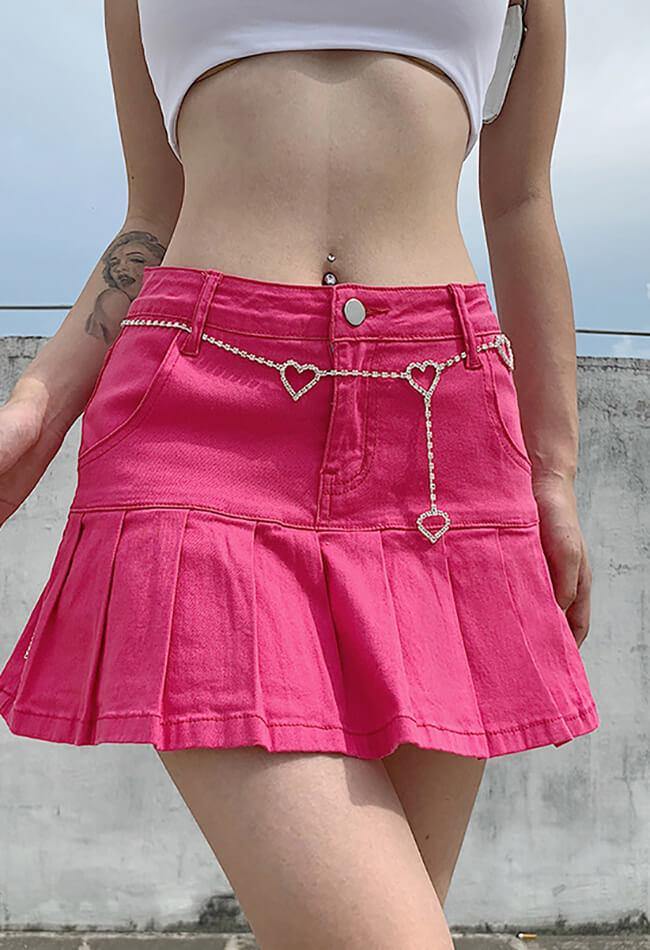 Denim Pleated Mini Skirt