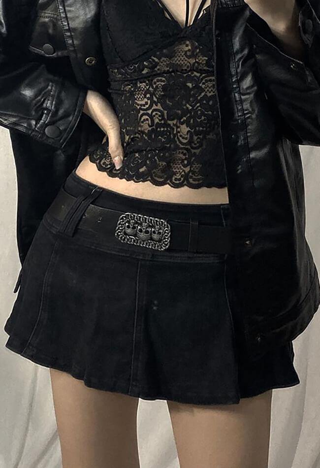 Denim Skate Mini Skirt - MomyMall Black / S