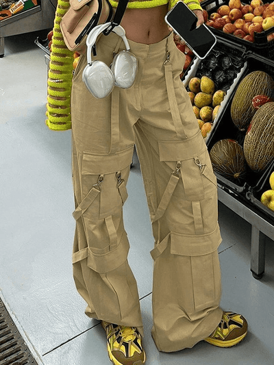 Detachable Strap Baggy Cargo Pants - MomyMall Beige / S