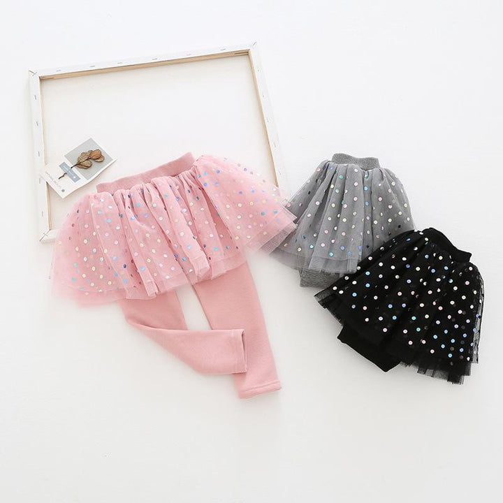 Rainbow Polka Dots Tutu Plush Skirt Leggings - MomyMall
