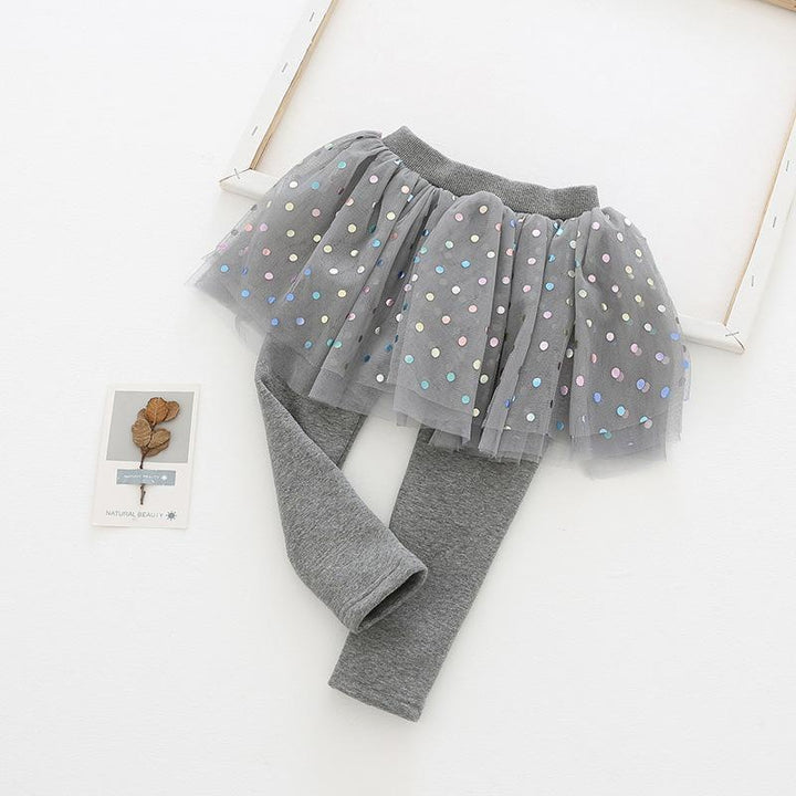 Rainbow Polka Dots Tutu Plush Skirt Leggings - MomyMall Gray / 18-24 Months