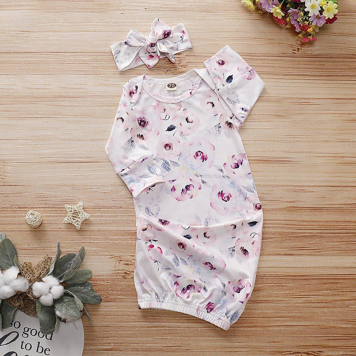 Baby NewBorn Lovely Floral Print Pajamas and Headband - MomyMall