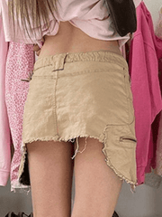 Distressed Denim Cargo Mini Skirt - MomyMall