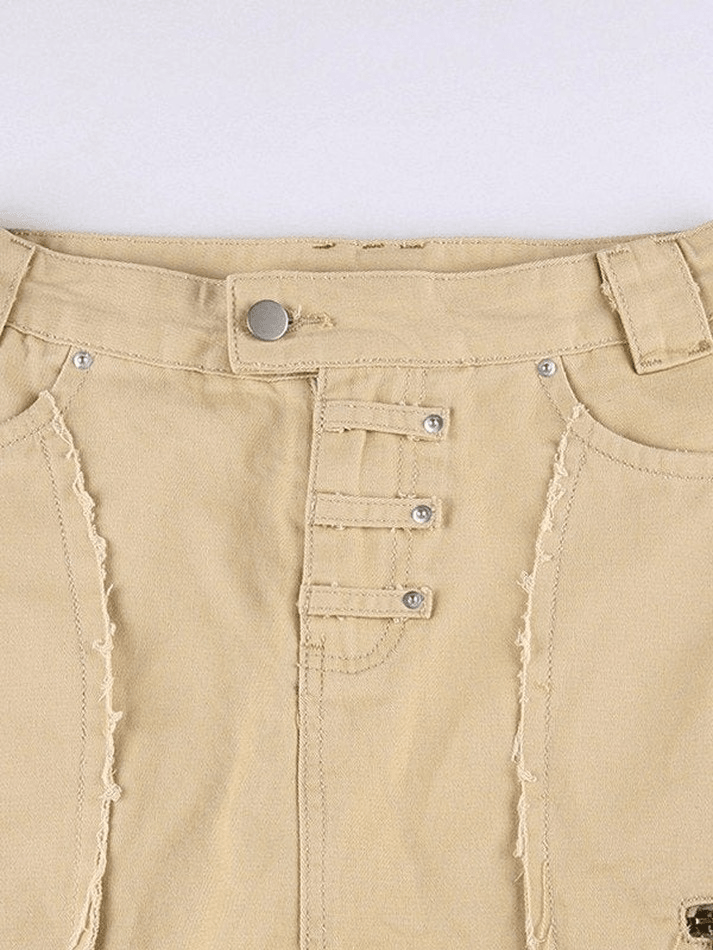 Distressed Denim Cargo Mini Skirt - MomyMall