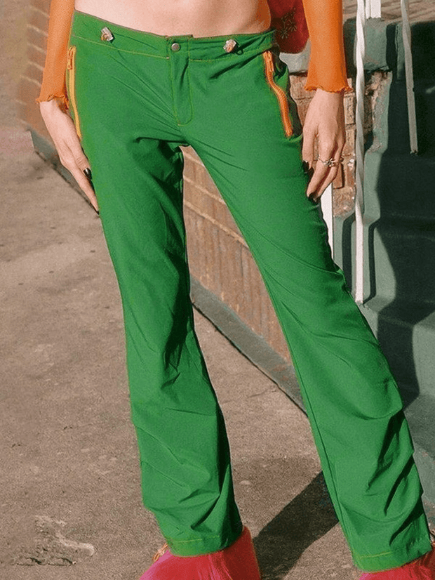 Drawstring Green Straight Leg Pants
