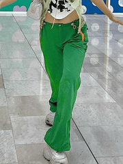 Pantalon droit vert à cordon de serrage