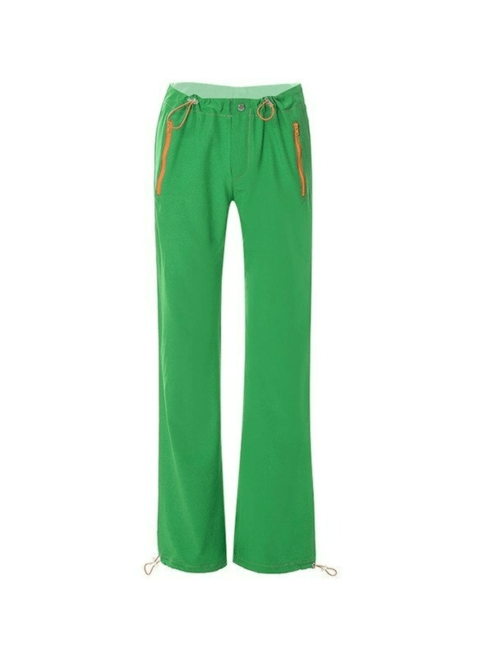 Drawstring Green Straight Leg Pants