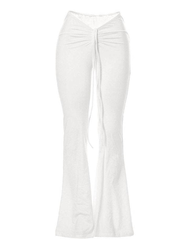 Drawstring Low Rise Flare Leg Pants - MomyMall