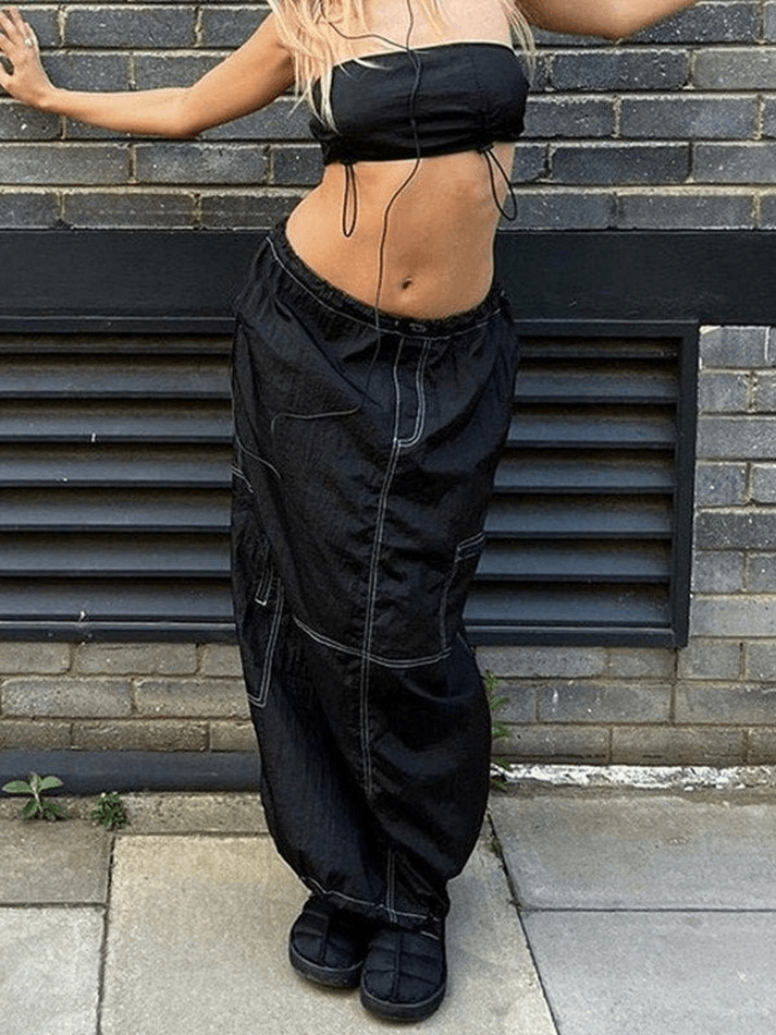 Drawstring Parachute Long Cargo Skirt - MomyMall