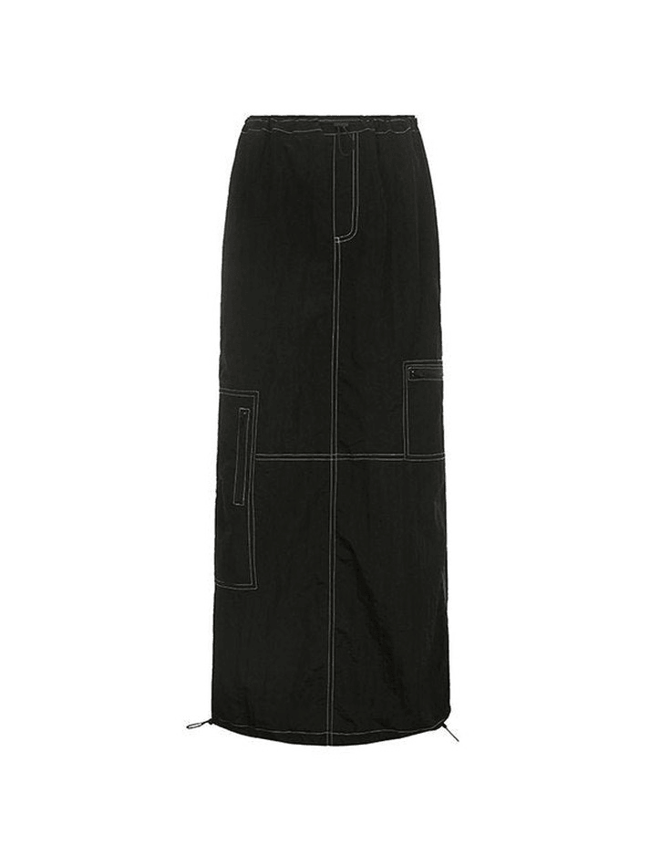 Drawstring Parachute Long Cargo Skirt - MomyMall