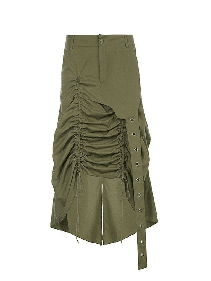 Drawstring Ruched Irregular Split Long Cargo Skirt - MomyMall