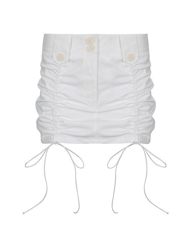 Drawstring Ruched Y2K White Mini Skirt - MomyMall