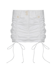 Drawstring Ruched Y2K White Mini Skirt - MomyMall