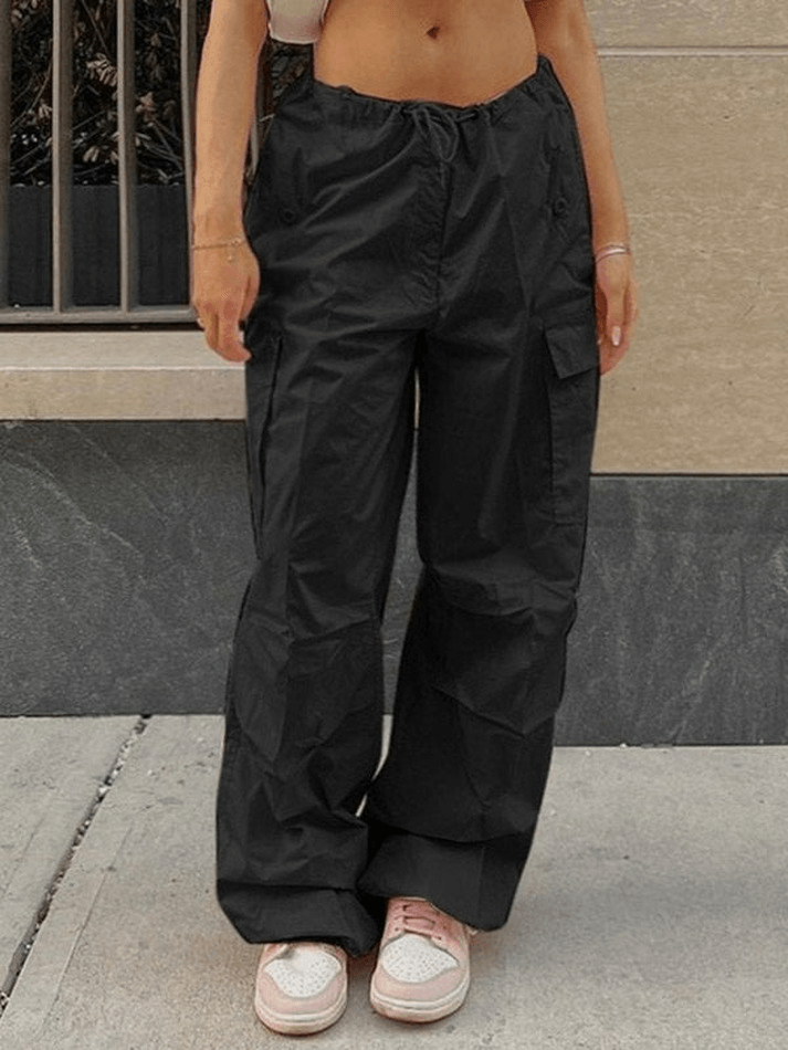 Drawstring Y2K Baggy Cargo Pants - MomyMall Black / S