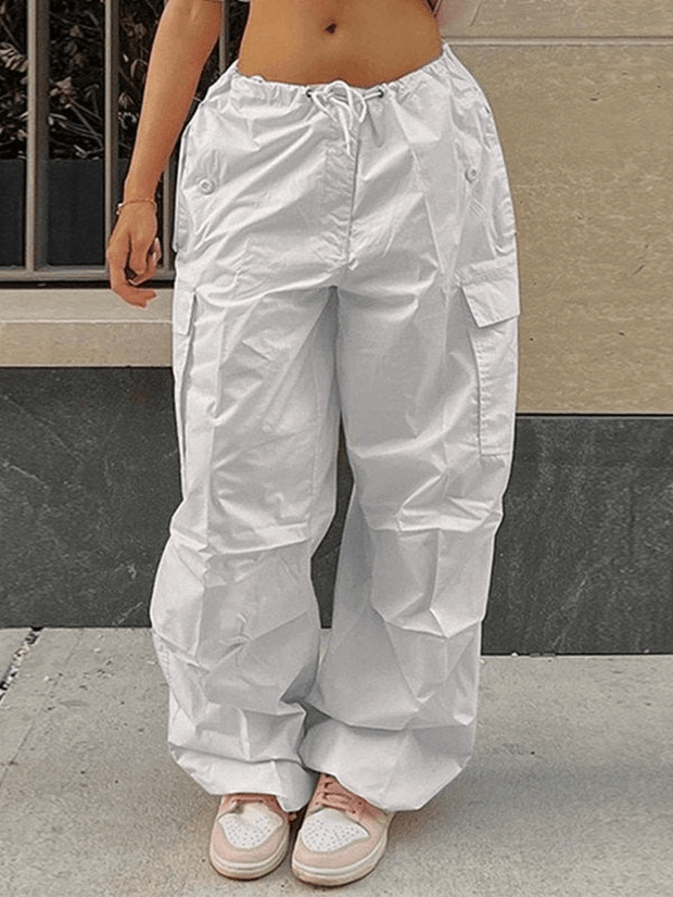 Drawstring Y2K Baggy Cargo Pants - MomyMall White / S