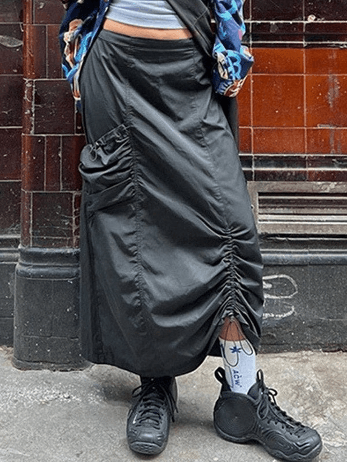 Drawstring Y2K Long Cargo Skirt - MomyMall