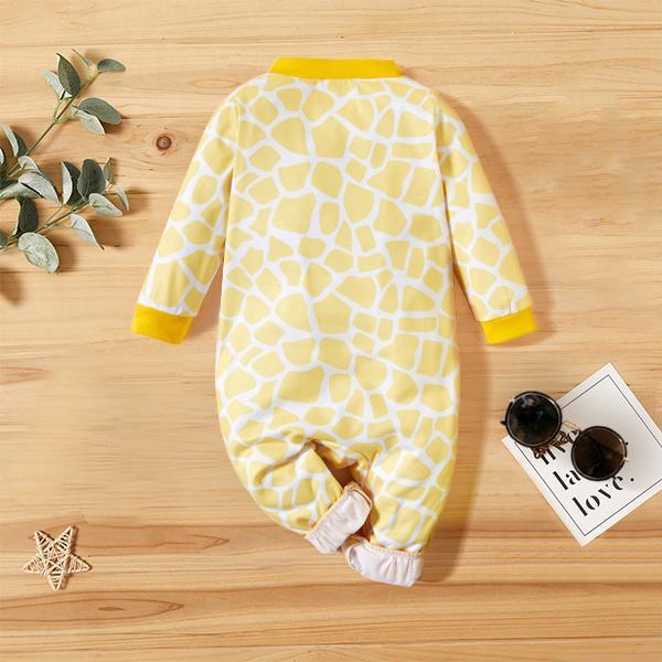 Baby Unisex Sweet Giraffe Printed Long Sleeve Baby Jumpsuit - MomyMall