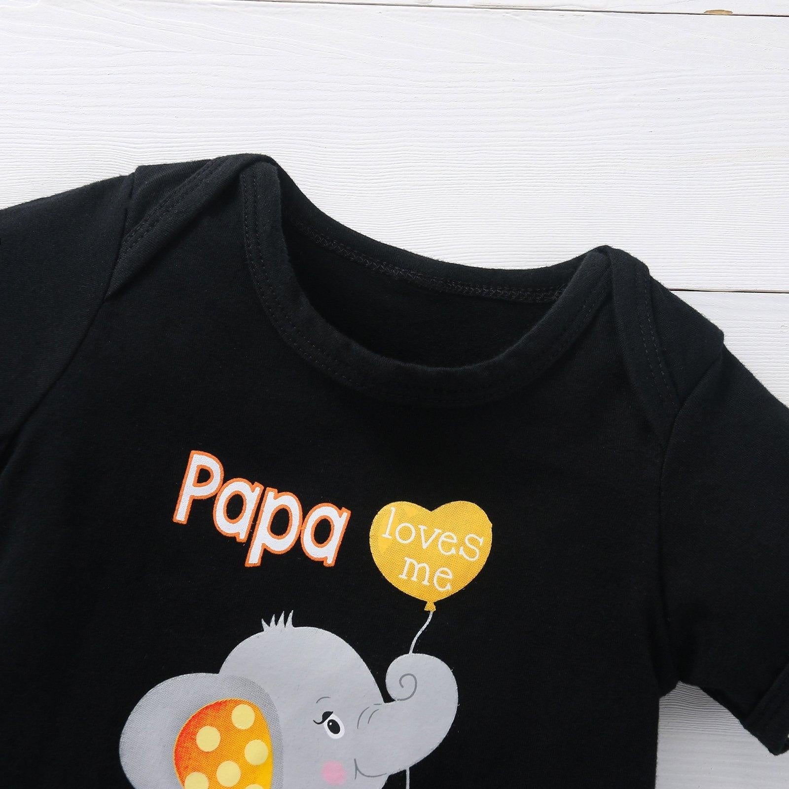 Papa Loves Me Elephant Printed Baby Romper - MomyMall