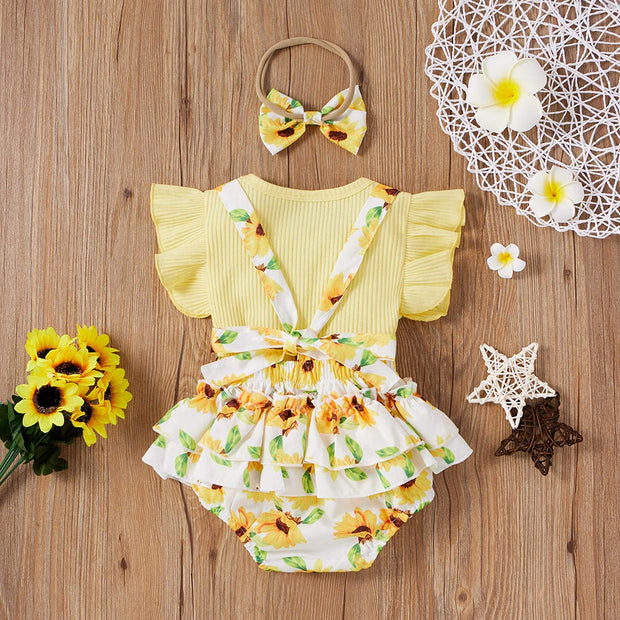 3PCS Lovely Solid Floral Printed Baby Set - MomyMall