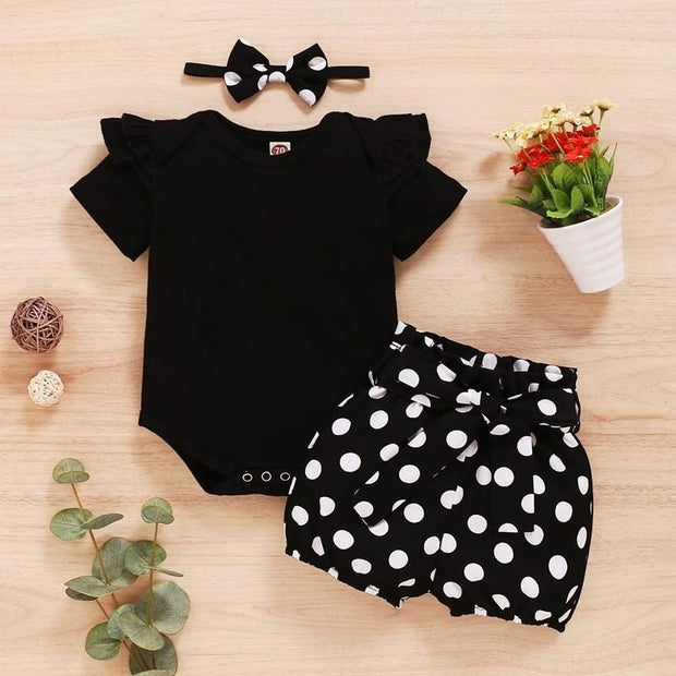 3PCS Sweet Polka Dot Baby Set - MomyMall black / 0-3 Months