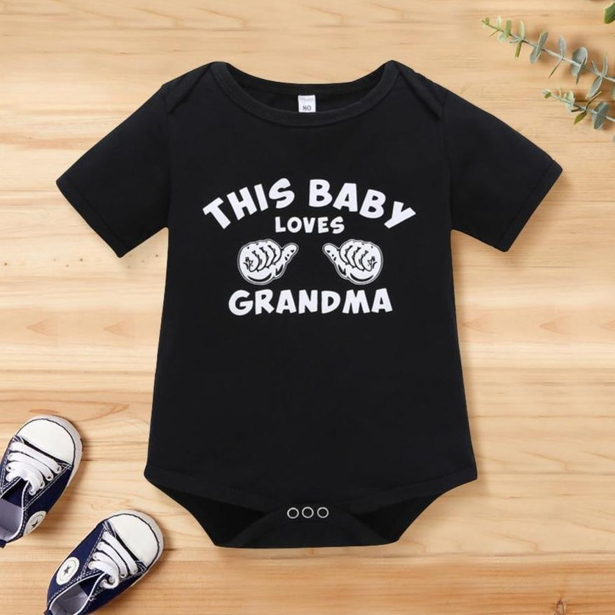 This Baby Loves Grandma Letter Printed Baby Romper - MomyMall Black / 3-6 Months