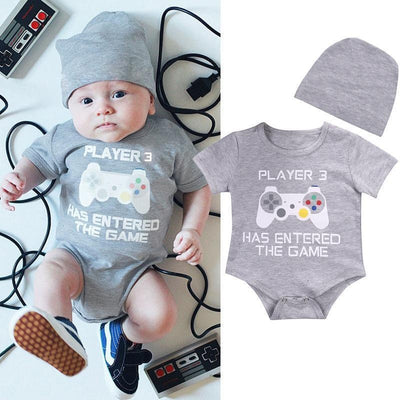 Baby Unisex "Player3 Has Entered The Game" Game Machine Printed Romper - MomyMall Grey / 0-3 Months