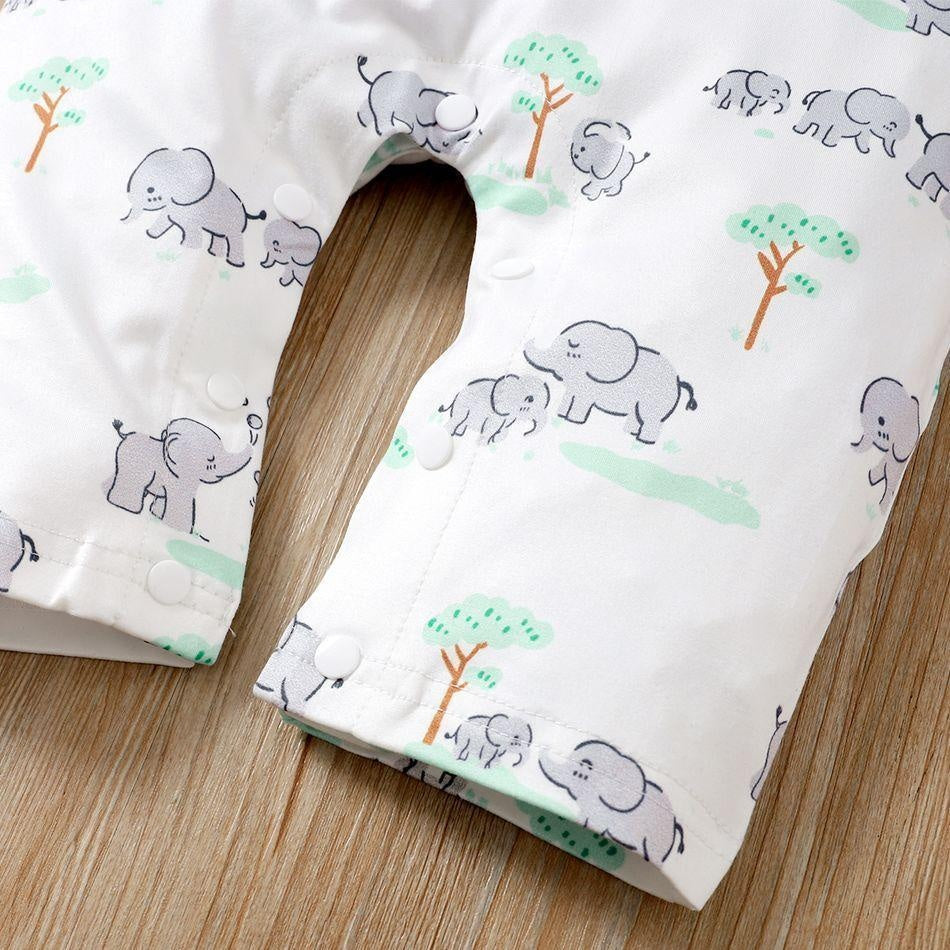 Sweet Cartoon Elephant Printed Baby Jumpsuit - MomyMall