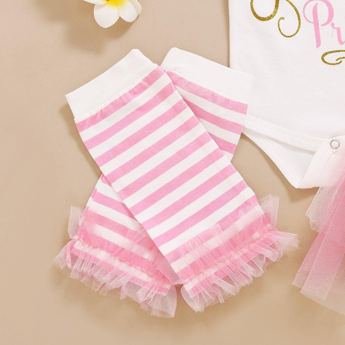 4PCS Letter Printed Romper With Pompous Skirt Baby Set