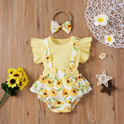 3PCS Lovely Solid Floral Printed Baby Set - MomyMall Yellow / 0-3 Months