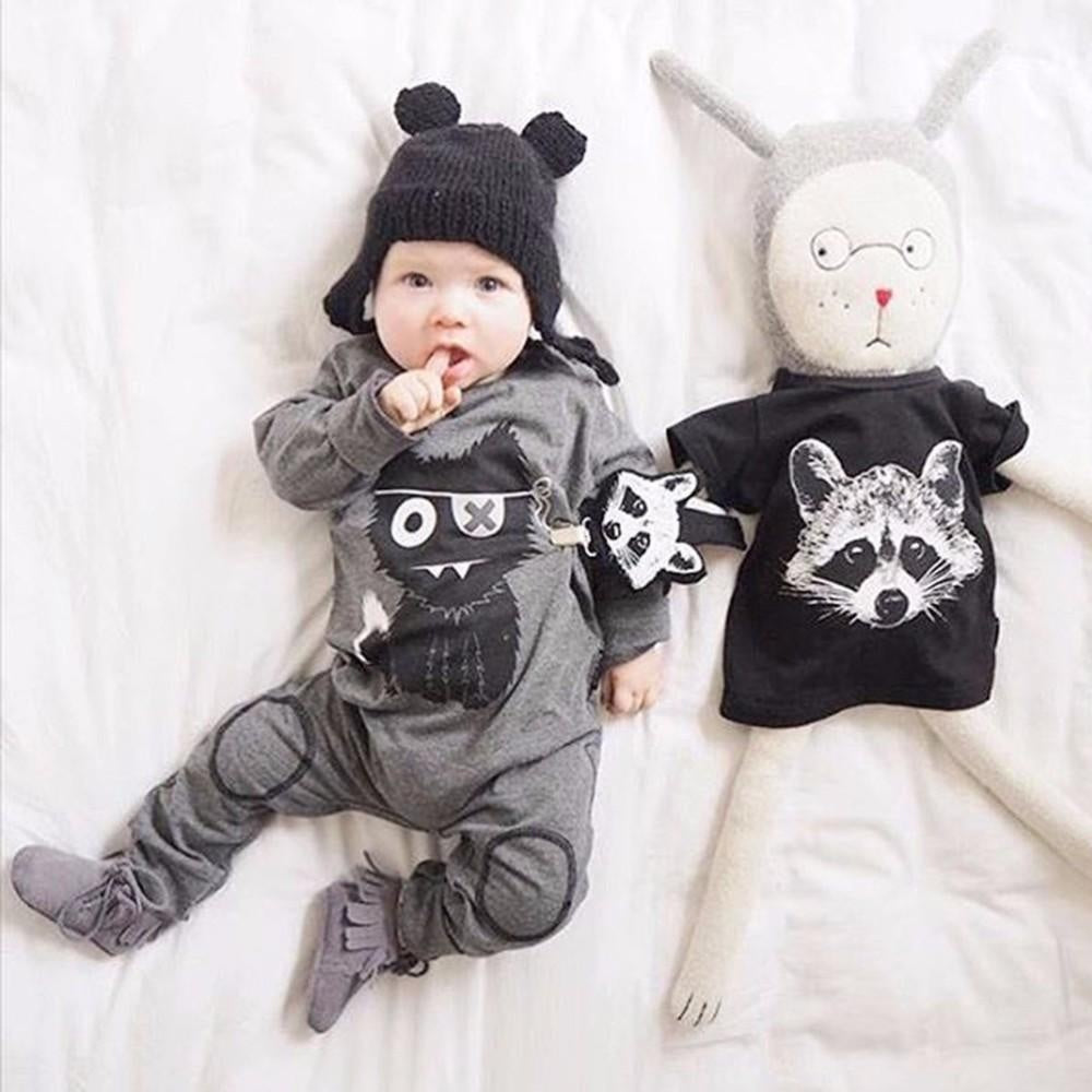 Cute Baby Boy Girl Cartoon Monster Printed Long Sleeve Jumpsuit