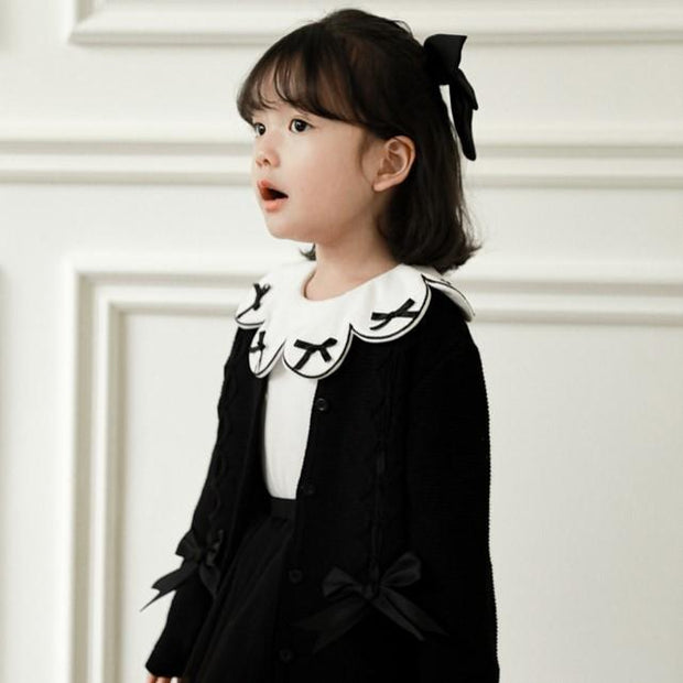 Ella Bow Knitted Cardigan - MomyMall Black / 12-18 Months