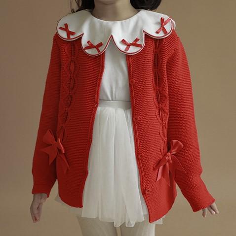 Ella Bow Knitted Cardigan - MomyMall Red / 12-18 Months