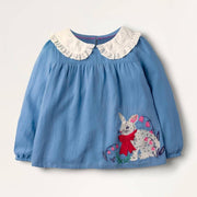 Embroidered Bunny Bellflower Lace Collar Top